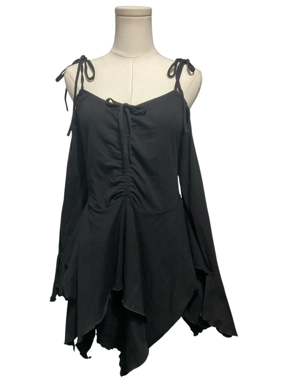 Current Mood Fairy Dress Black Goth Fairycore Handkerchief Hem Tie Strap NWOT - Picture 2 of 5